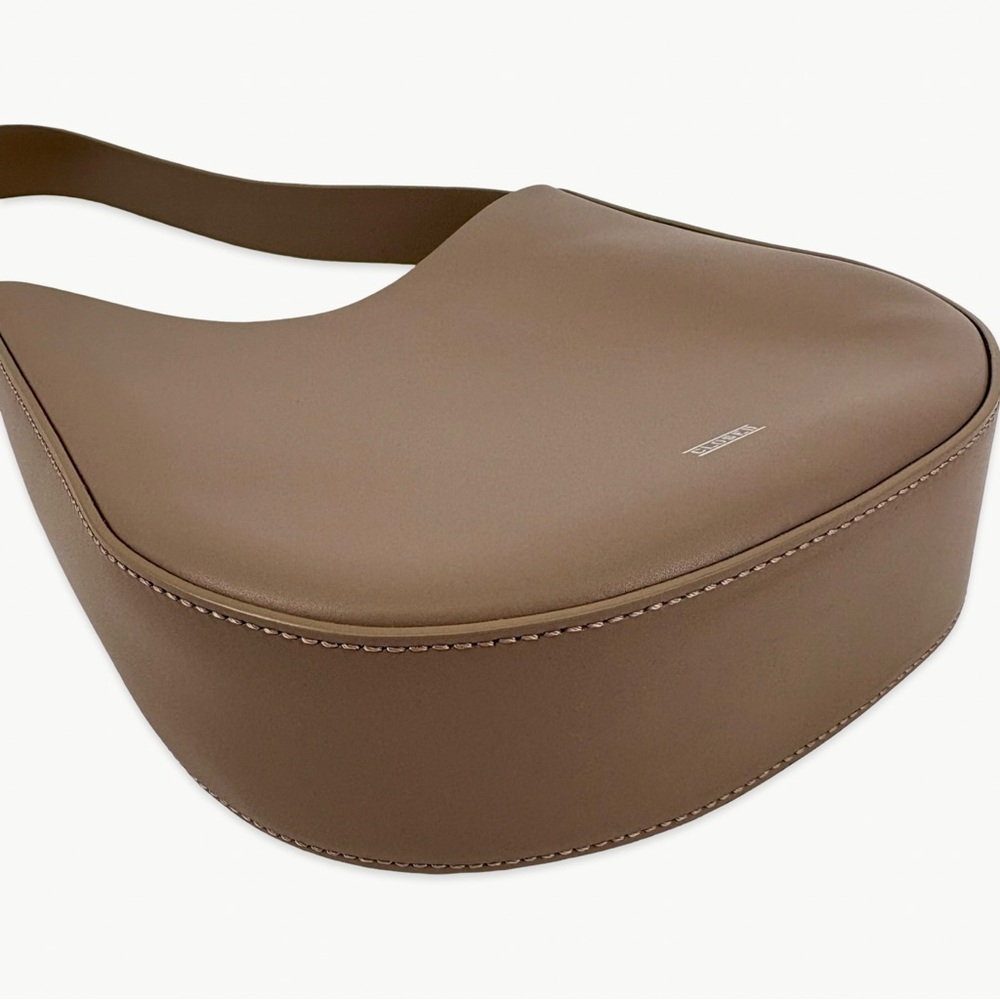 Closed Half Round 100% Calfskin Leather Tote Shoulder Bag | Grey - Picture 5 of 15